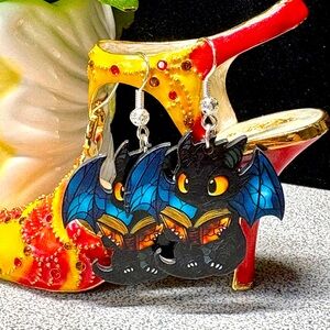 Book lover Toothless Black Dragon Earrings